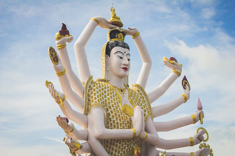 Hindu God statue, human representation, sky, sculpture, spirituality HD wallpaper