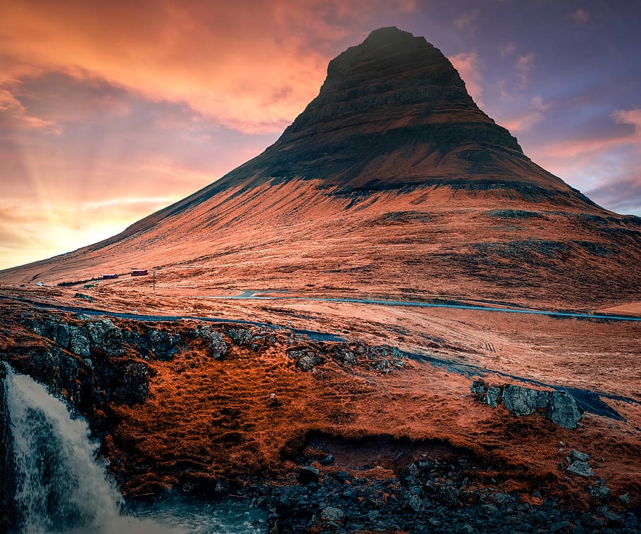 mountain under cloudy sky, iceland, kirkjufell, mesa, outdoors HD wallpaper