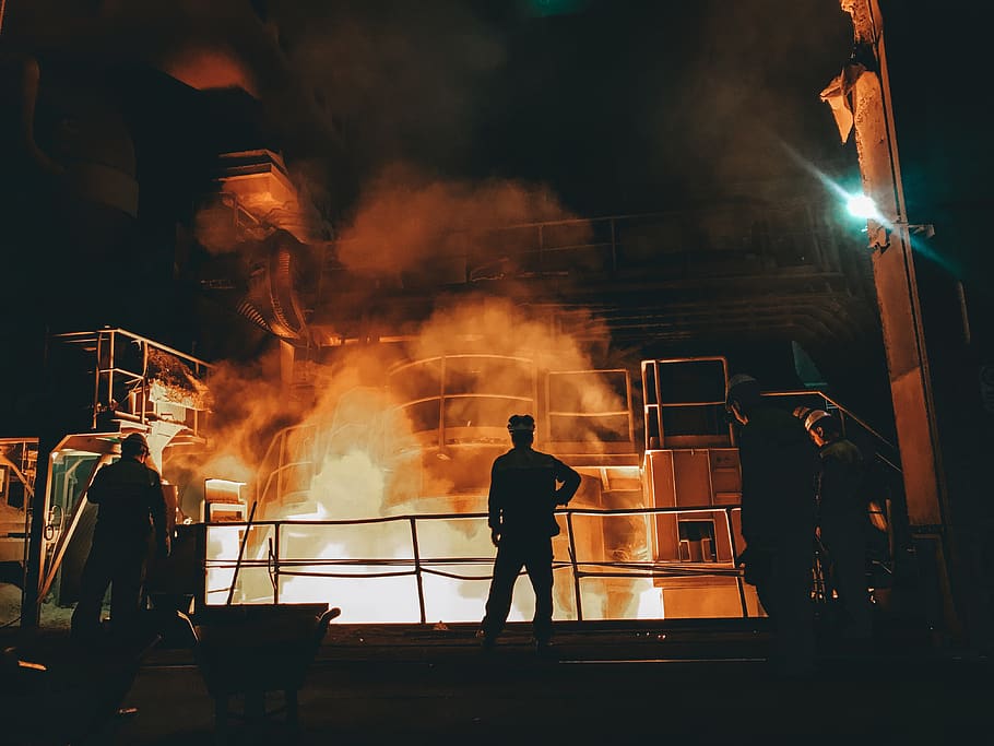 person, human, fireman, bonfire, flame, crowd, lighting, stage HD wallpaper
