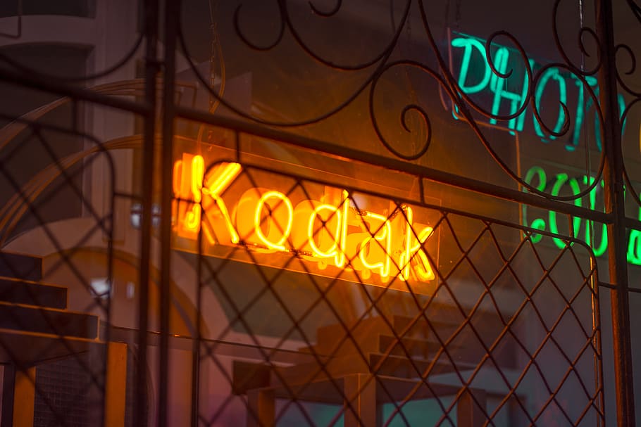 orange Kodak neon light signage, lighting, photography, morocco, HD wallpaper