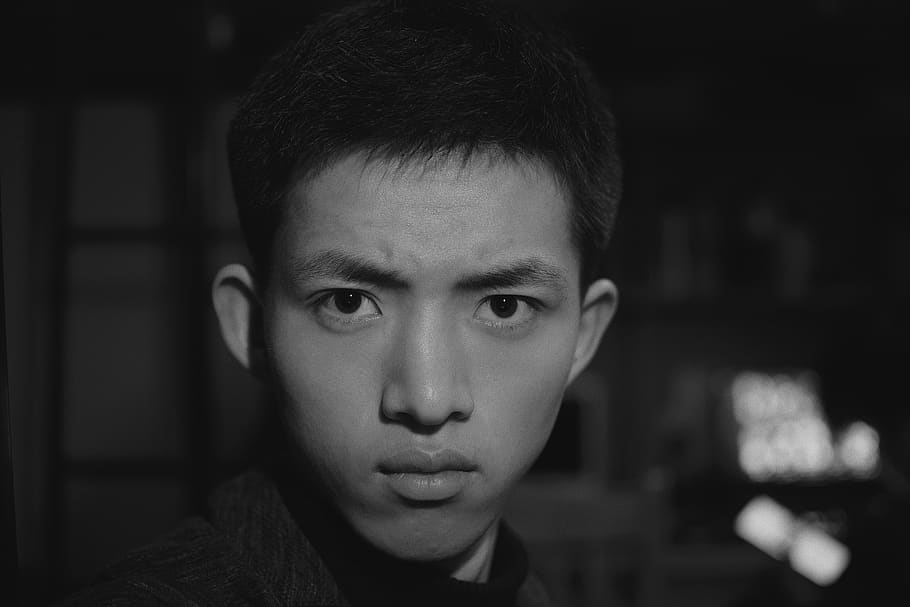 man inside dark room, face, person, human, head, portrait, photo HD wallpaper