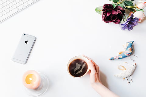 Styled stock photo with coffee and iPhone, apple, artist, background HD wallpaper