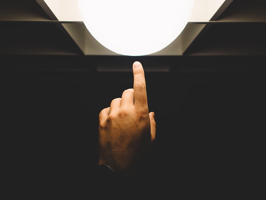 finger, pointing, light, hand, lamp, human hand, human finger HD wallpaper