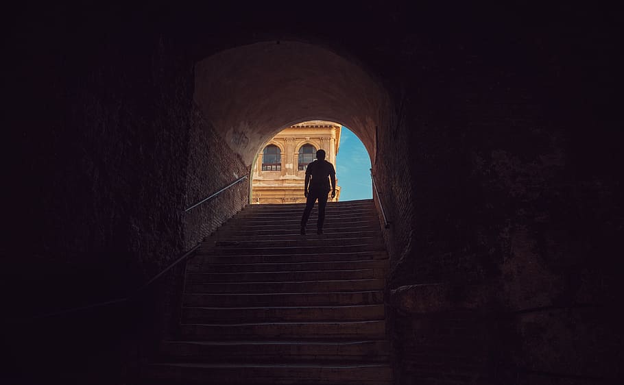 architecture, building, infrastructure, stairs, cave, people HD wallpaper
