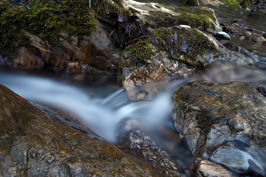 long exposure, water, river, bach, waterfall, landscape, nature HD wallpaper