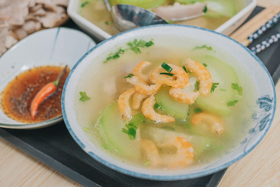 Cooked Soup Served on White Bowl, appetizer, broth, close-up HD wallpaper