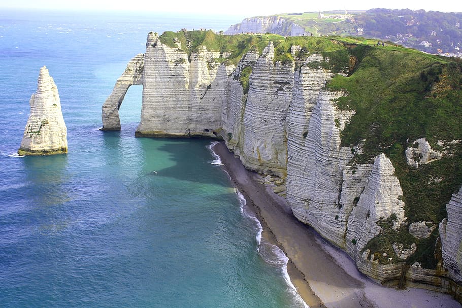 Rock Cliff Near Seashore, beach, calm, cliffs, coast line, coastal land HD wallpaper