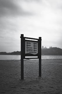 black and white beach, symbol, sign, water, outdoors, nature HD wallpaper