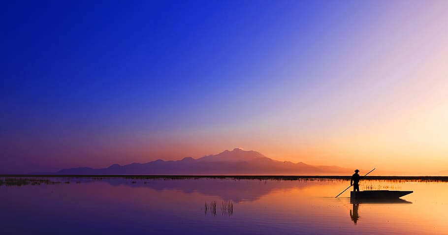boat, mountain, landscape, peace, sunset, background, turkey HD wallpaper