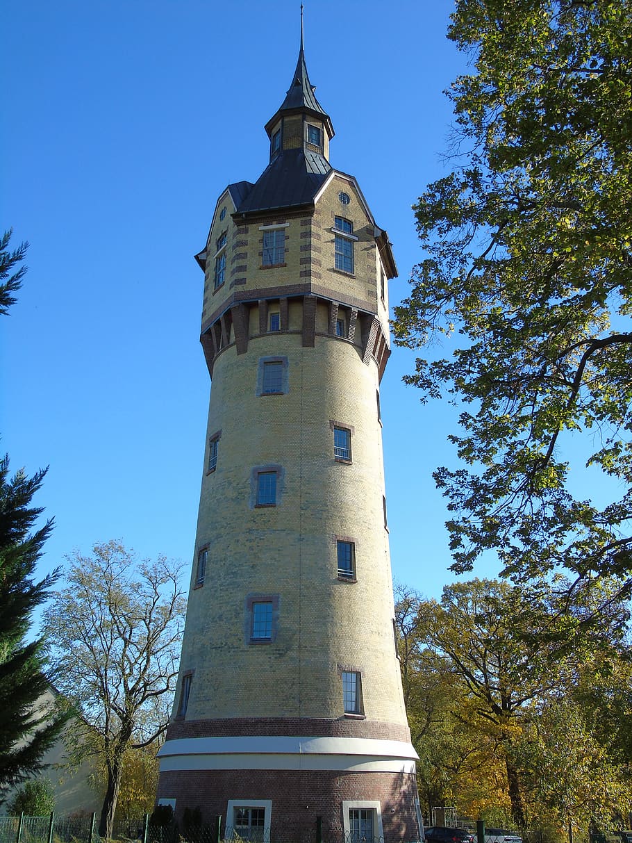 tower, building, monument, water tower, saxony, autumn, tree HD wallpaper