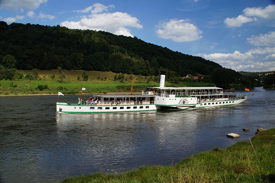 elbe, river, ship, landscape, elbe sandstone mountains, nautical vessel HD wallpaper