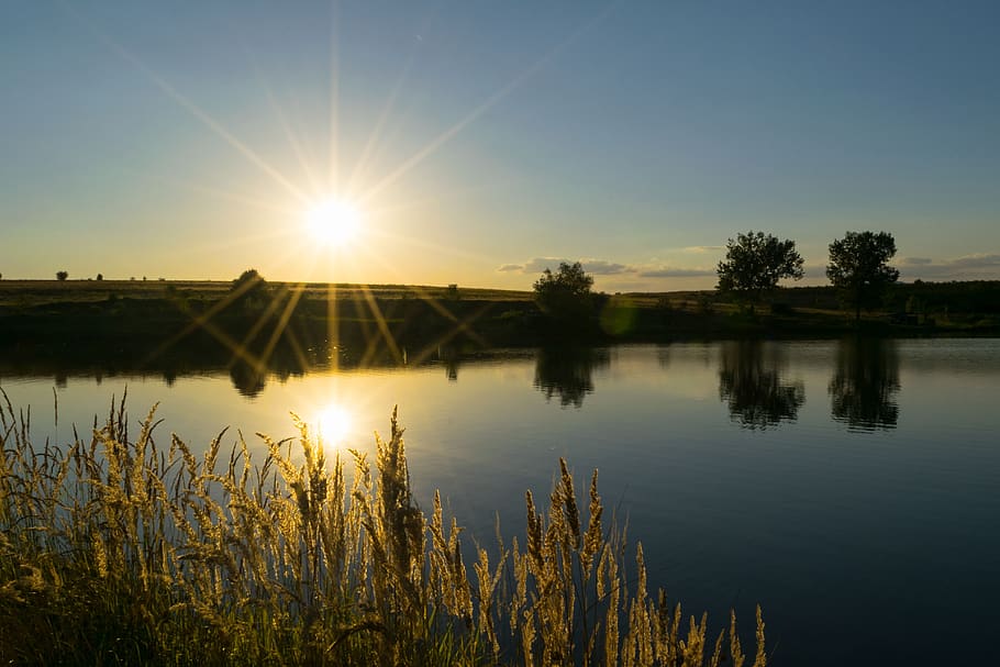 reflection, lake, water, nature, dawn, sunset, landscape, river HD wallpaper