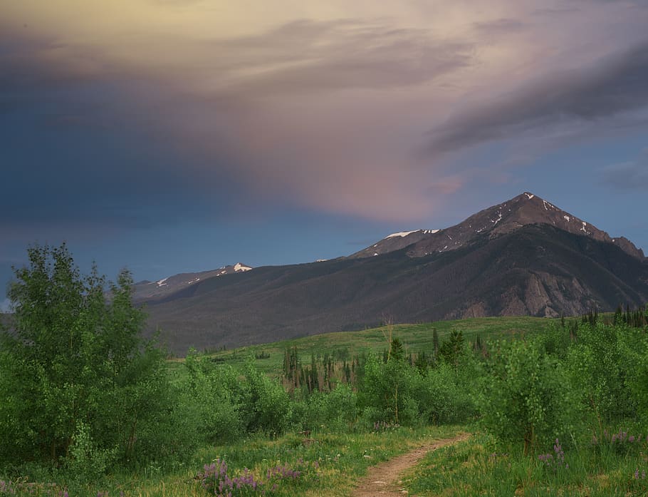 mountains, sky, green, blue, pink, cloud - sky, scenics - nature HD wallpaper
