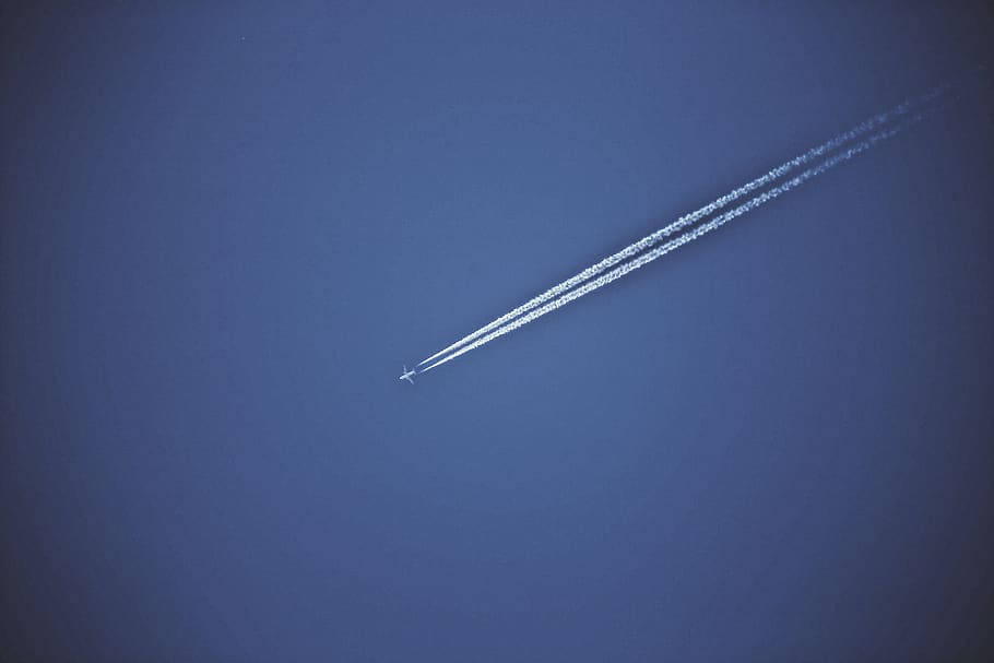 blue, blue sky, plane, vapor trail, air vehicle, airplane, cloud - sky HD wallpaper