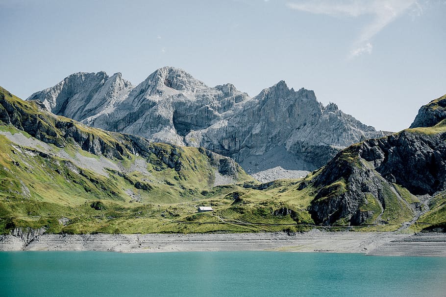 green mountains, water, beauty in nature, scenics - nature, sky HD wallpaper