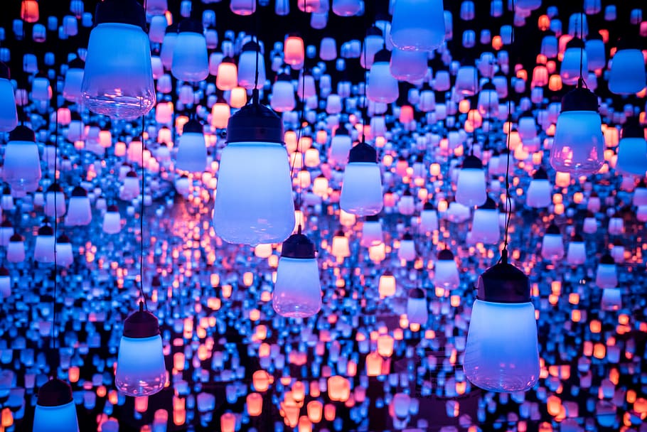pendant light bulb, japan, tokyo, mori building digital art museum