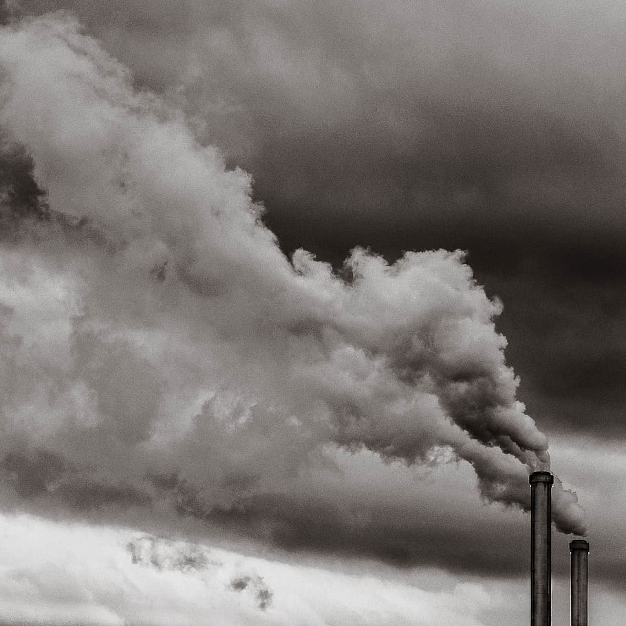 cloud, smoke, chimney, industral, black and white, cloud - sky HD wallpaper