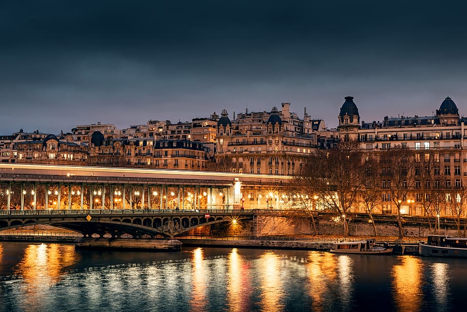 lighted buildings near the river, city, urban, paris, france, HD wallpaper