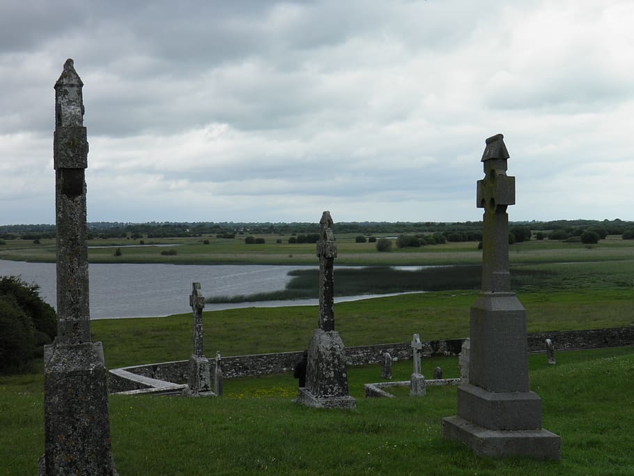 ireland, graveyard, lake, cloud - sky, grass, cemetery, plant HD wallpaper