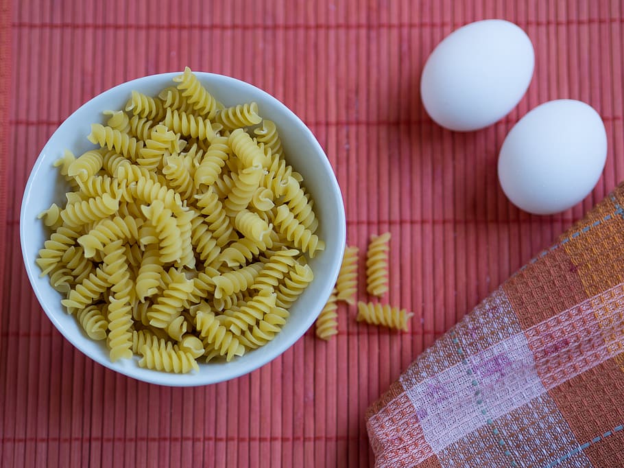 canada, toronto, pasta, eggs, napkin, food, bowl, fusilli, placemat HD wallpaper