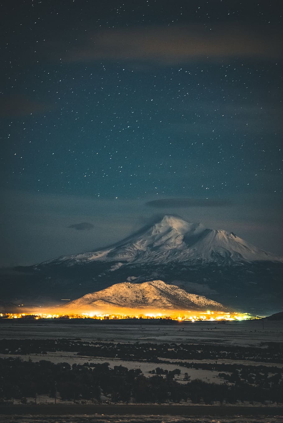 yellow lighted mountain, beauty in nature, sky, night, scenics - nature HD wallpaper