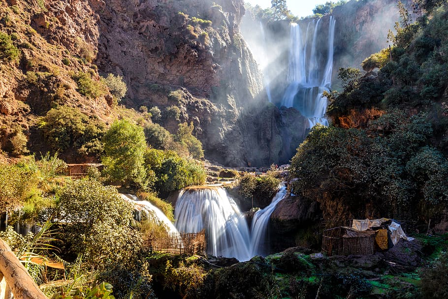 Waterfalls and Trees Time Lapse Landscape Photography, daylight HD wallpaper