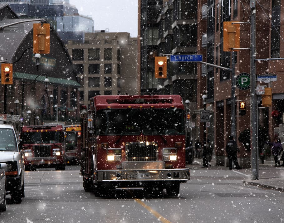 toronto, canada, fire, street, fire truck, toronto street, church street HD wallpaper