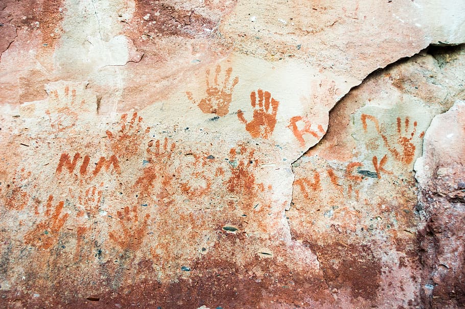 hands, print, paint, wall, vandal, stone, rock, old, wall - building feature HD wallpaper