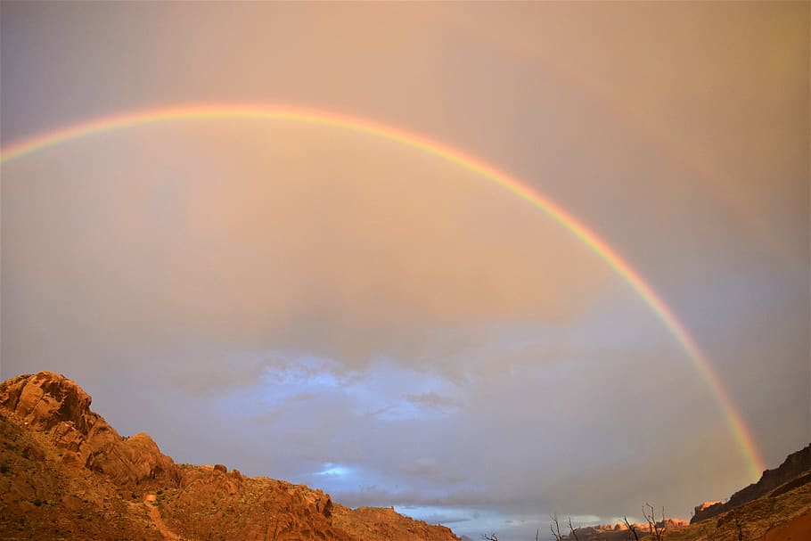 rainbow, sky, wilderness, scenic, nature, storm, colorful, mountain HD wallpaper