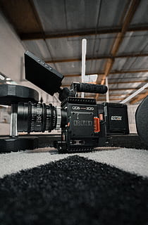 black filming camera, videocamera, carpet, tech, technology, cinematography HD wallpaper