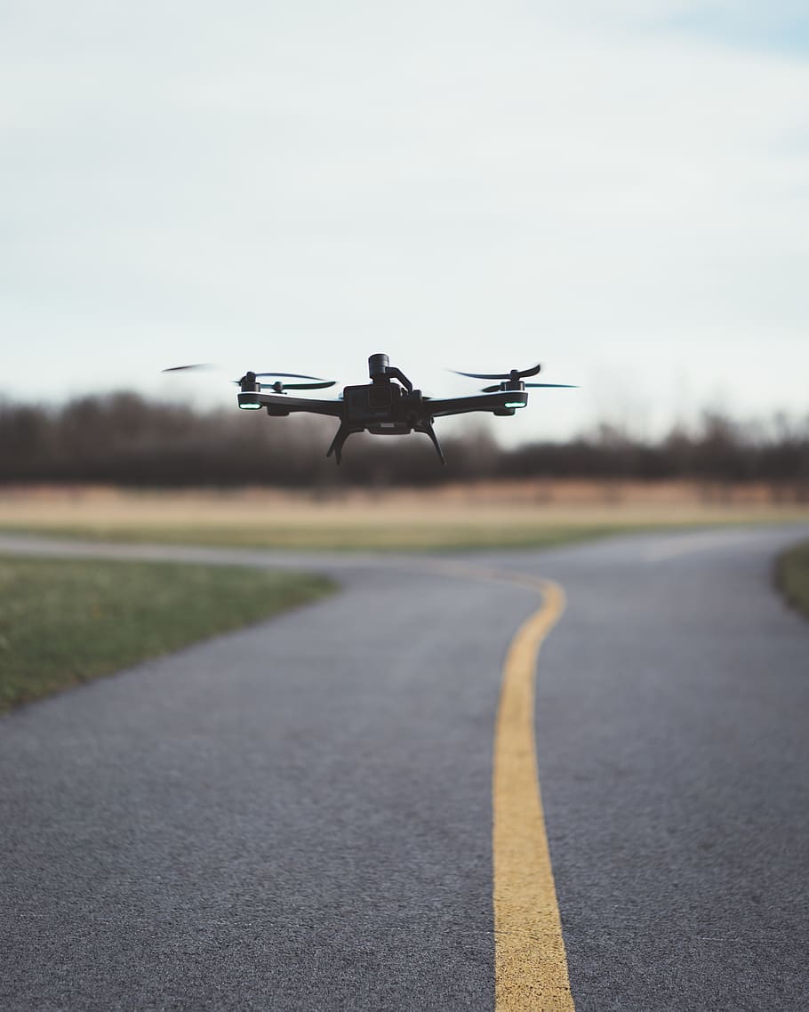 Flying Drone, camera, macro, transportation, road, air vehicle HD wallpaper