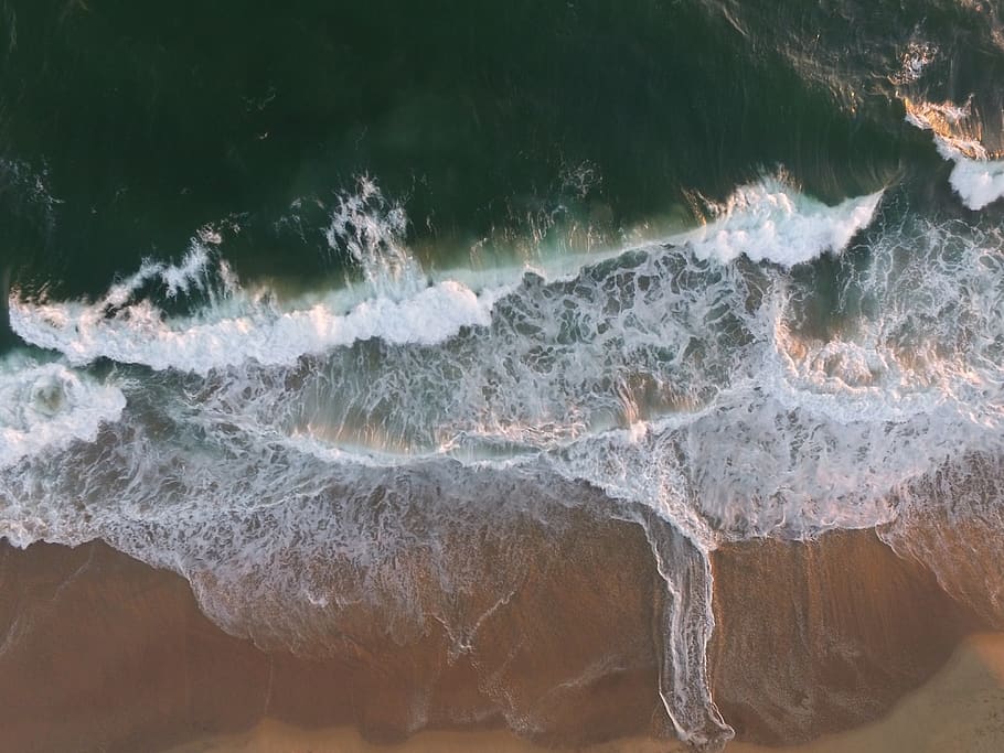 sea, ocean, water, waves, nature, beach, sand, coast, aerial HD wallpaper