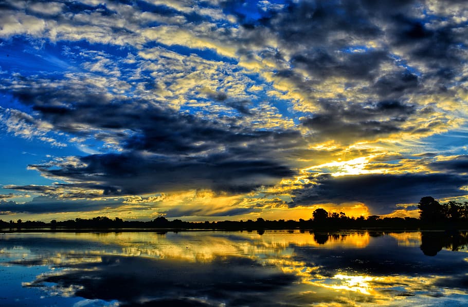 Body of Water during Dawn, beach, clouds, evening, laguna, landscape HD wallpaper