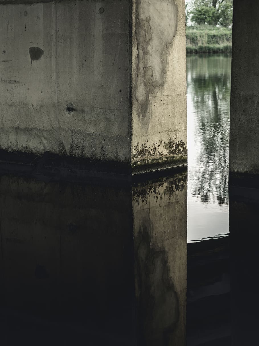 concrete, building, wall, architecture, water, bunker, silhouette HD wallpaper