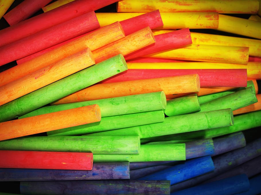 Green and Orange Tubes, art, background, blackboard, blue, bright HD wallpaper