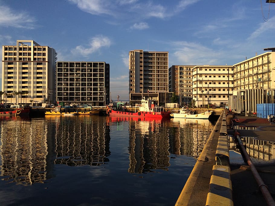 dusk, harbor, reflection, water, building exterior, architecture HD wallpaper