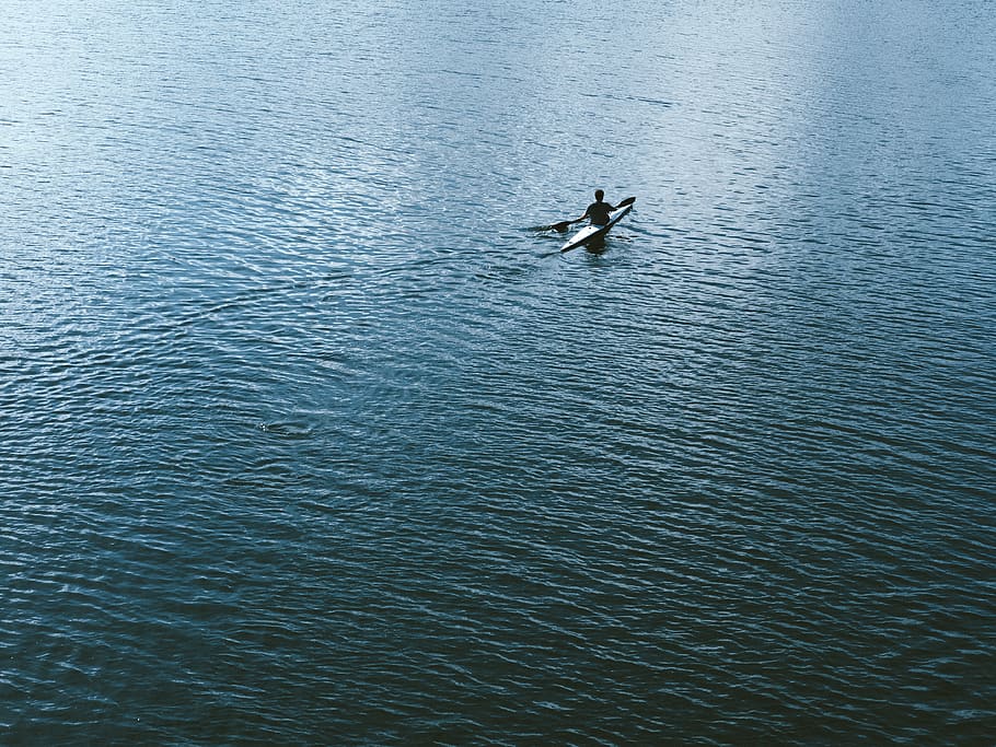 man sailing boat, rowboat, vehicle, transportation, canoe, kayak HD wallpaper