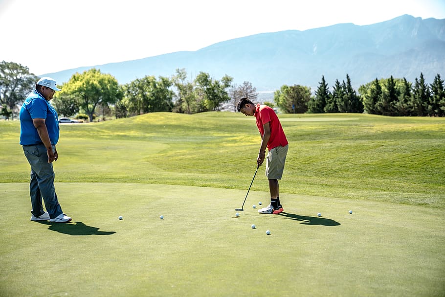 Two Men Playing Golfs, ball, caddie, course, daylight, Fairway HD wallpaper
