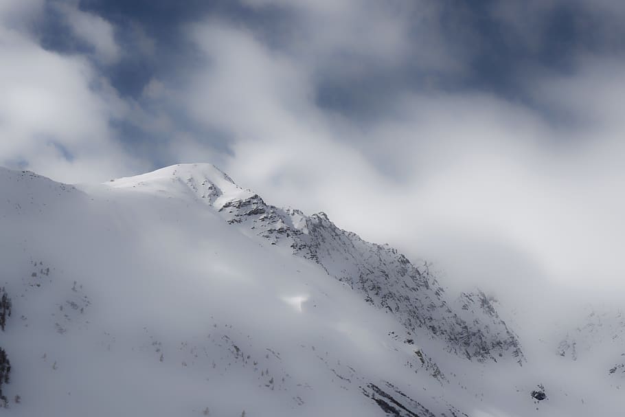 mountain with snow at daytime, cloud, alp, mountain top, winter HD wallpaper