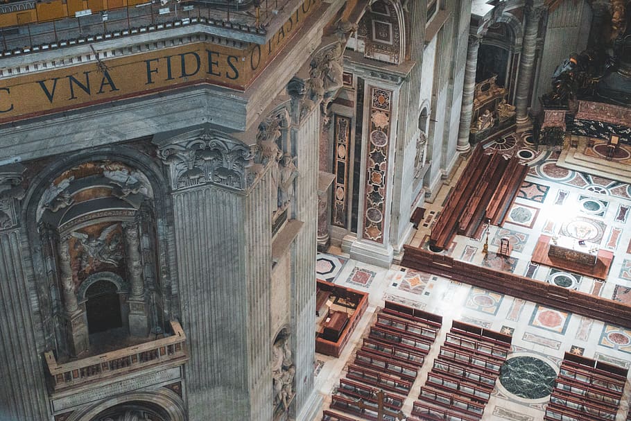 top view inside cathedral church, architecture, religion, built structure HD wallpaper