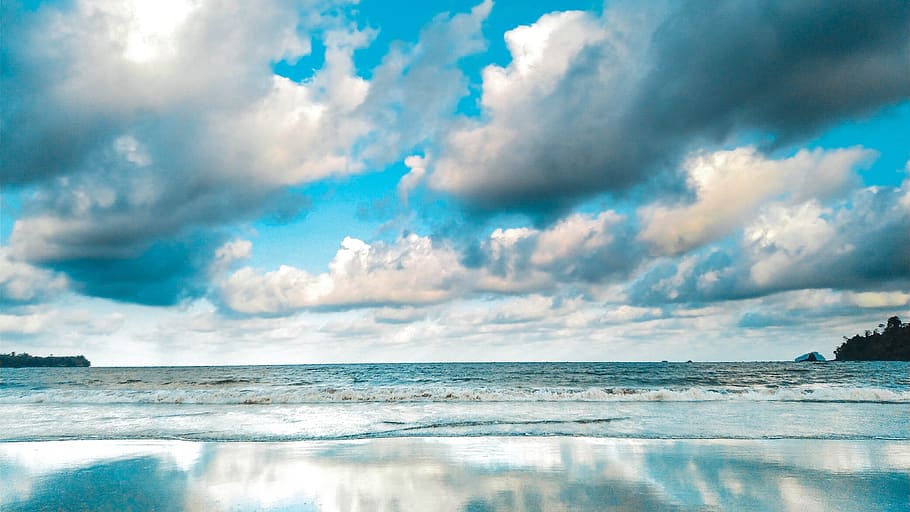 dramatic, seascape, summer, clouds, water, ocean, reflection HD wallpaper
