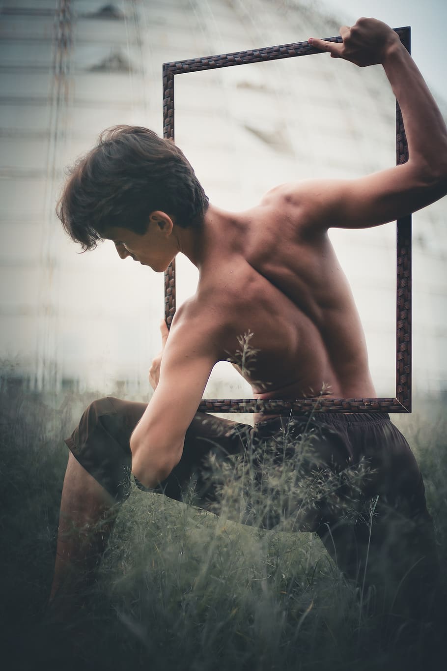 Man Posing With Frame, model, person, pose, shirtless, real people HD wallpaper