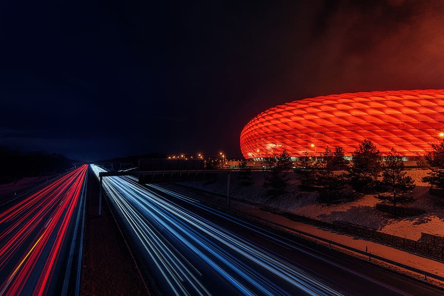 Time Lapse Photography during Nighttime, Allianz Arena, architecture, HD wallpaper