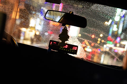turned-on vehicle stereo, mirror, new york, car mirror, usa, manhattan HD wallpaper