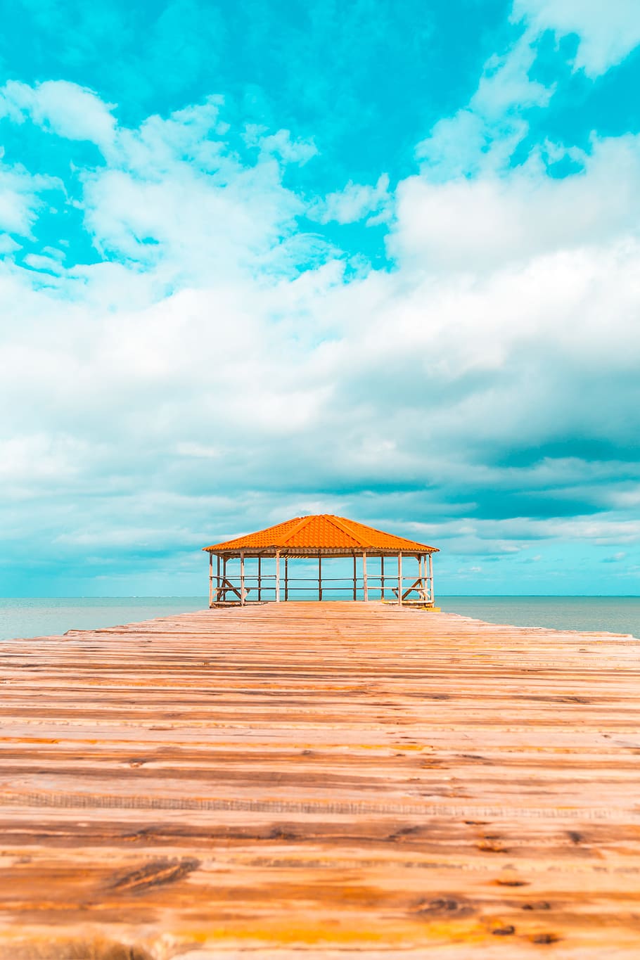 Brown Wooden Hut, blue, clouds, daylight, exotic, heaven, idyllic HD wallpaper