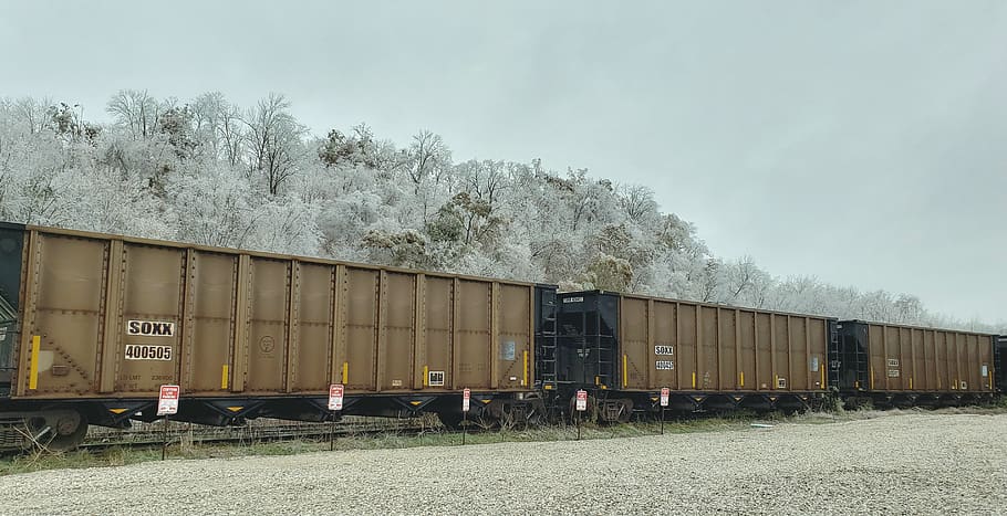 brown trailer, vehicle, train, transportation, shipping container HD wallpaper