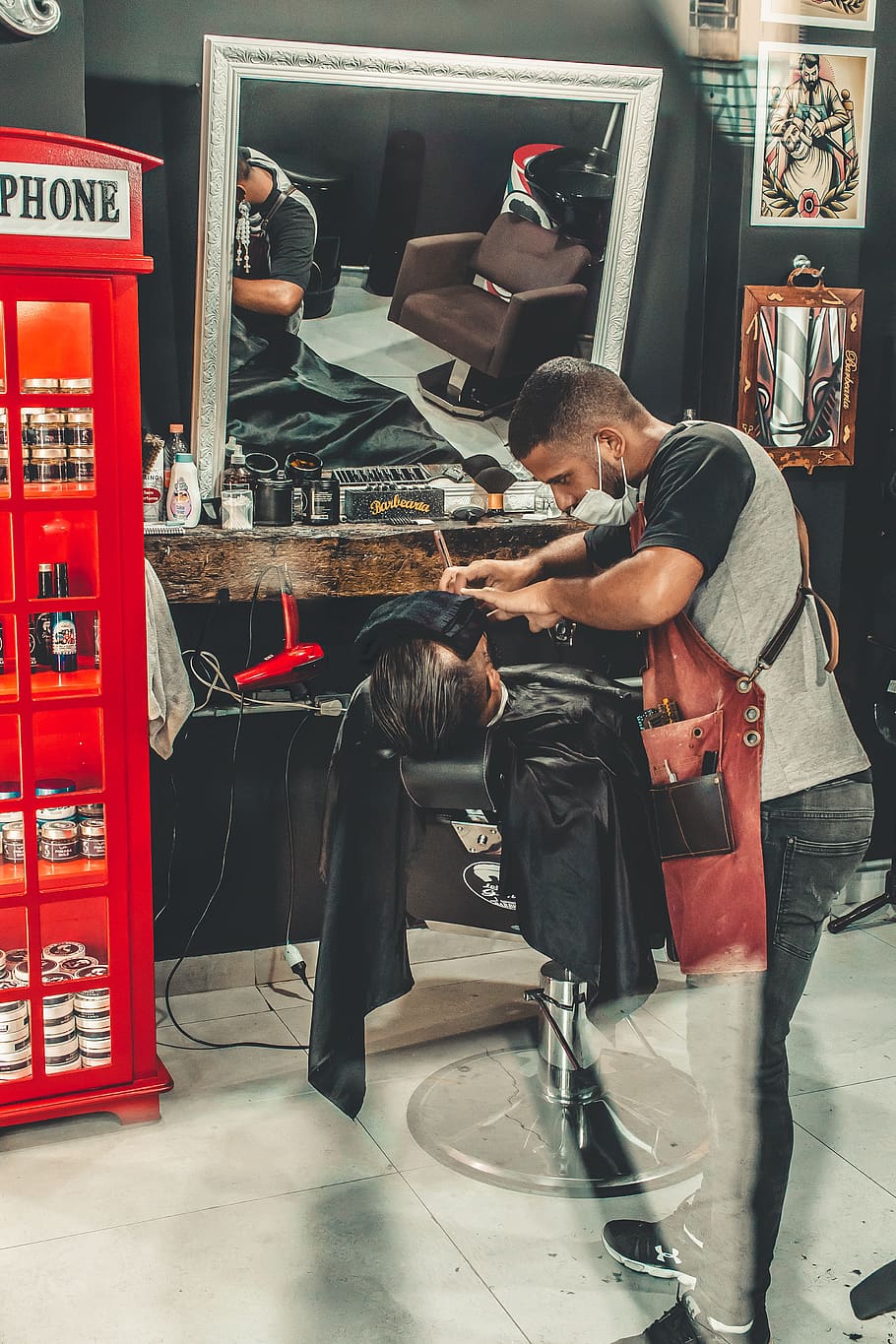 Man Having His Haircut, adult, barber, barbershop, commerce, hairdresser