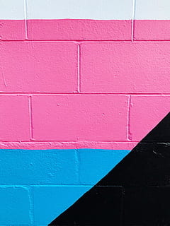 pink and blue painted wall, brick, path, graffiti, rug, walkway HD wallpaper