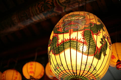 lamp, lantern, lampshade, sphere, festival, crowd, light, food HD wallpaper
