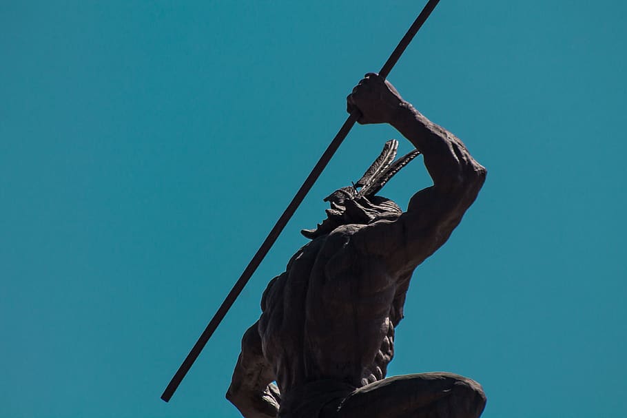 Low-angle Photo of Statue of Man, blue, blue background, daylight HD wallpaper